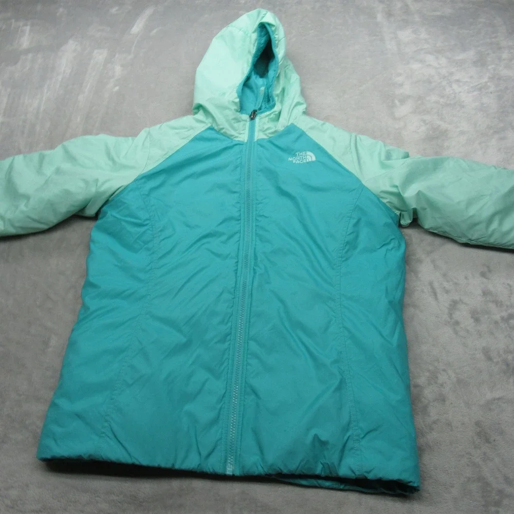 The North Face Jacket Girls XL Aqua‎ Hooded Insulated Reversible Perseus Puffer